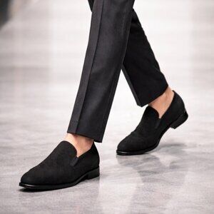 Mezlan Crespi Venetian Loafers Men’s 10M Black Glass Suede Slip-On Dress Shoes